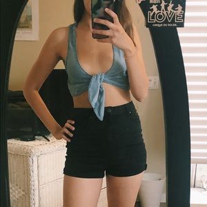 Denim tie crop top